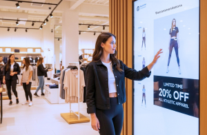 Dynamic retail signage showcasing time-sensitive promotions and personalized product content on in-store screens.